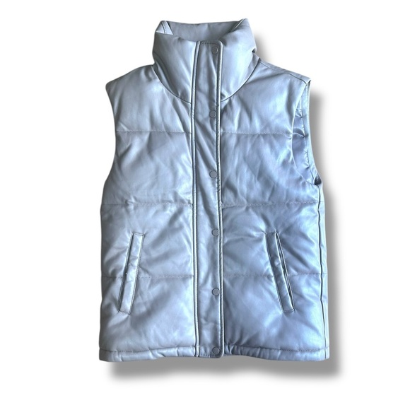 Abercrombie & Fitch Faux Leather Puffer Vest Camel Neutral Size Small - Picture 3 of 10